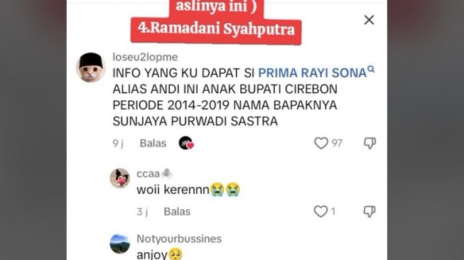 Istri Eks Bupati Cirebon Bantah Anaknya DPO Kasus Pembunuhan Vina [Tangkap layar Twitter]