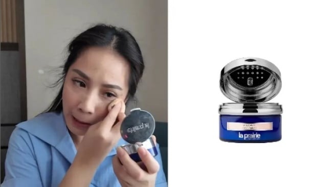 Nagita Slavina pakai bedak dengan bahan ekstrak caviar. (Instagram)