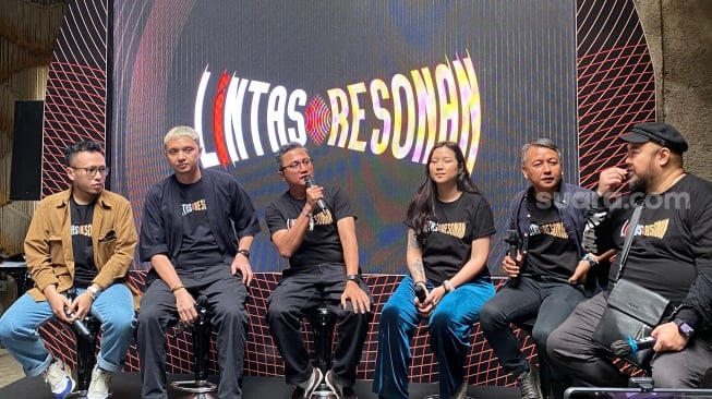 Jumpa pers festival musik, Lintas Resonan di kawasan Cikini, Jakarta Pusat, Rabu (22/5/2024). [Suara.com/Tiara Rosana]