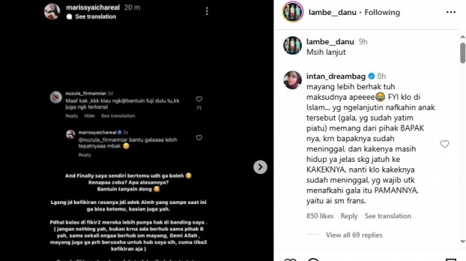 Marissya Icha seret nama Mayang dalam polemik dengan keluarga Fuji (Instagram/@lambe__danu)