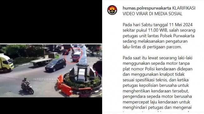 Klarifikasi polisi terkait video viral di media sosial yang memperlihatkan pemotor terlindas truk (Instagram)