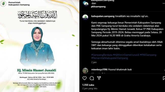 Kabar Duka, Istri Mantan Bupati Sampang Meninggal Dunia. [Instagram]