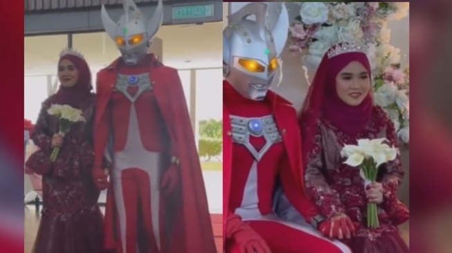 Viral Pengantin Pria Pakai Kostum Ultraman Saat Pesta Nikah, Netizen Ngakak: Jangan-jangan Suaminya Cewek