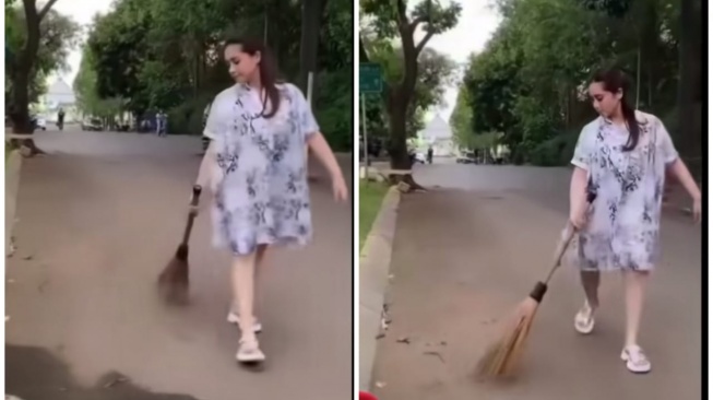 Nagita Slavina tak bisa menyapu (TikTok/@madamesuperstar)