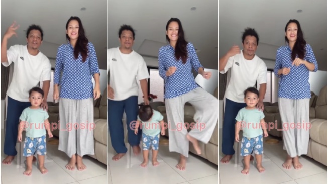 Arie Kriting, Indah Permatasari dan anaknya, joget bersama. [Instagram rumpi_gosip]