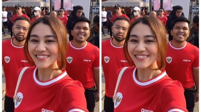 Aaliyah Massaid dan Thariq Halilintar nonton Timnas Indonesia (Instagram/@aaliyah.massaid)