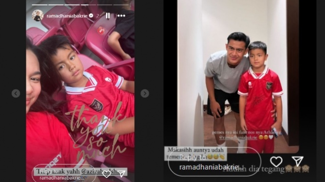 Anak Nia Ramadhani, Magika Zaladrie Bakrie akhirnya bertemu sang idola, Pratama Arhan. [Instagram/ramadhaniabakrie]