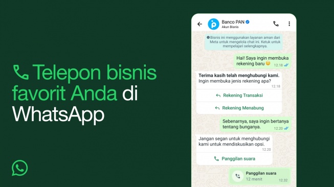 Fitur baru WhatsApp Business, telepon bisnis. [WhatsApp Indonesia]