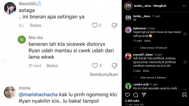 Tangkapan layar Teuku Ryan diduga mulai PDKT ke selebgram. (Instagram/@lambe__danu)