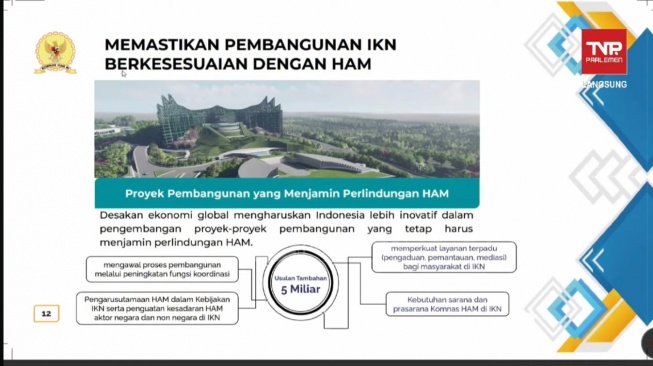 Komnas HAM minta tambahan anggaran ke DPR sebesar Rp5 miliar dengan alasan mengawal proyek IKN. (Tangkapan layar/Bagaskara)