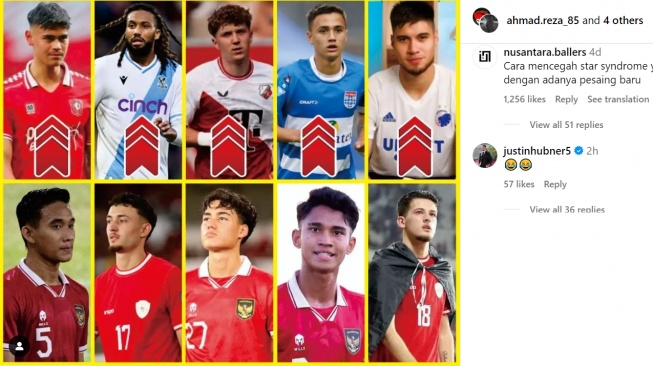 Justin Hubner bereaksi soal kabar penambahan pemain timnas Indonesia. (Instagram/@ahmad.reza)