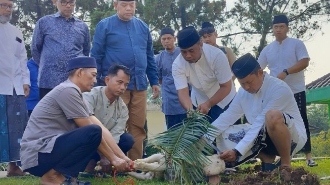 Momen Pj Bupati Bogor Sembelih Kambing Sendiri, 120 Hewan Kurban Dibagikan ke Masjid dan Ponpes