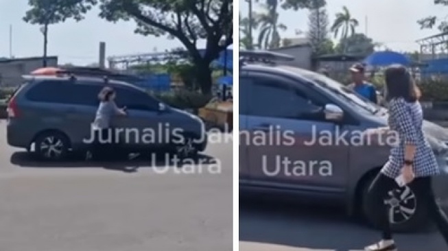 Viral di media sosial seorang wanita mengejar mobil hingga nyaris terseret. [Instagram]