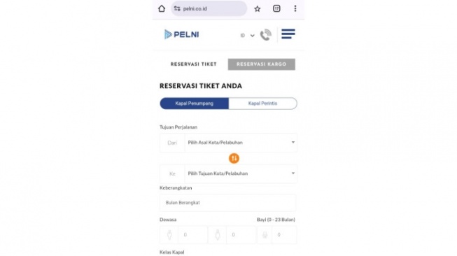 Tangkapan layar laman Pelni untuk pembelian tiket kapal. [KlikKaltim.com]