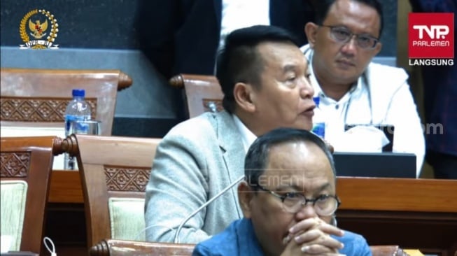 Anggota Komisi I DPR RI fraksi PDIP, TB Hasanuddin saat rapat bareng BSSN di parlemen. (tangkapan layar/Bagaskara).