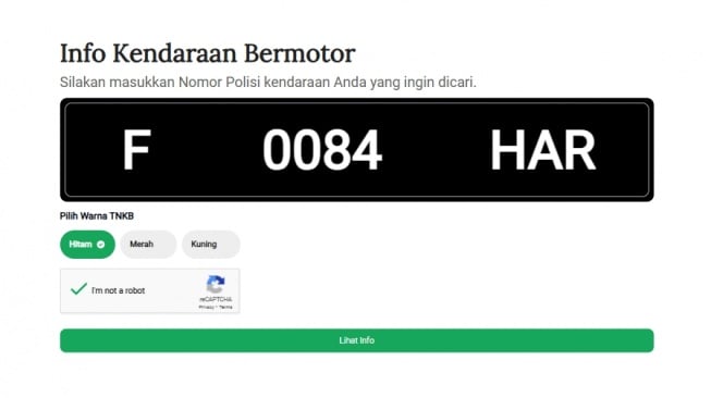 Nopol di kendaraan Habib Bahar bin Smith yang datanya tidak ditemukan. (Bapenda Jabar)