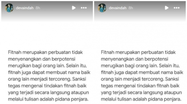 unggahan story kakak Lettu Fardana, Deva Indah (Instagram/@devaindah)