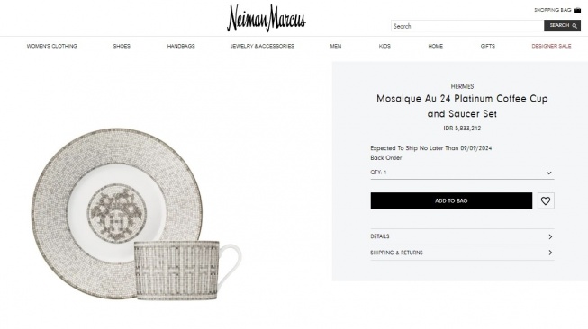 Syahrini ngopi cantik pakai cangkir Hermes. (neimanmarcus.com)