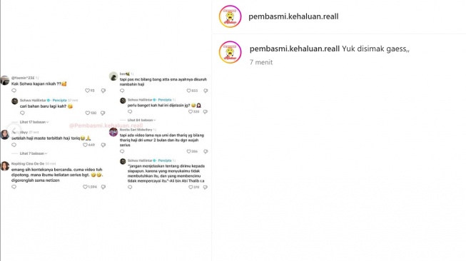 Sohwa Halilintar kesal ditanya kapan nikah (Instagram/@pembasmi.kehaluan.reall)