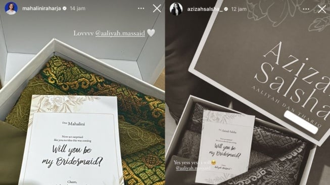 Instagram Story Mahalini Raharja dan Azizah Salsha yang akan menjadi bridesmaid Aaliyah Massaid (Instagram)