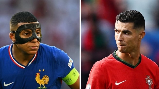 Kolase foto Cristiano Ronaldo dan Kylian Mbappe di Euro 2024. [Dok. AFP]