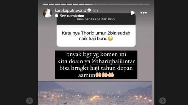 Komentar Kartika Putri soal Thariq Halilintar yang haji di usia 2 bulan (Instagram)