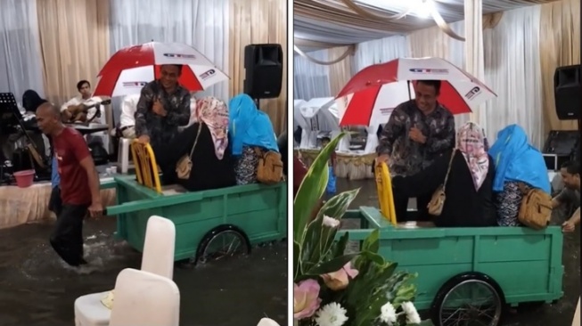 Unik! Lokasi Pesta Pernikahan Banjir, Tersedia Gerobak untuk 'Drive Thru' ke Pelaminan