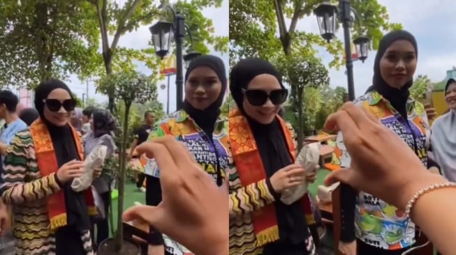 Tangkap layar Nagita Slavina menolak love sign di Pekanbaru (TikTok/vkqlfxhcdxcvcfdqxwdthzlp)