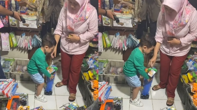 Momen anak kedua Raffi Ahmad dan Nagita Slavina, Rayyanza Malik Ahmad belanja mainan di pasar (Instagram/rans_guard)