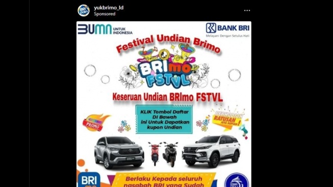 Hoax Undian Berhadiah BRImo FSTVL, Tersebar di Facebook dan Instagram