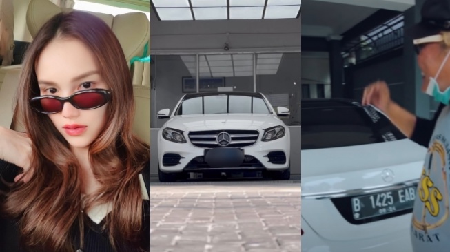 Mobil Mercedes-Benz E350 di garasi Ayu Ting Ting. (Kolase: Instagram: @ayutingting92 / Youtube: Sule Productions)