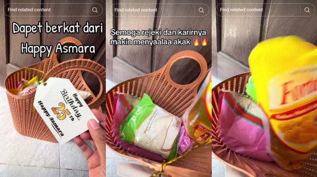 Bingkisan ulang tahun Happy Asmara untuk tetangga. (TikTok/claradevyy)