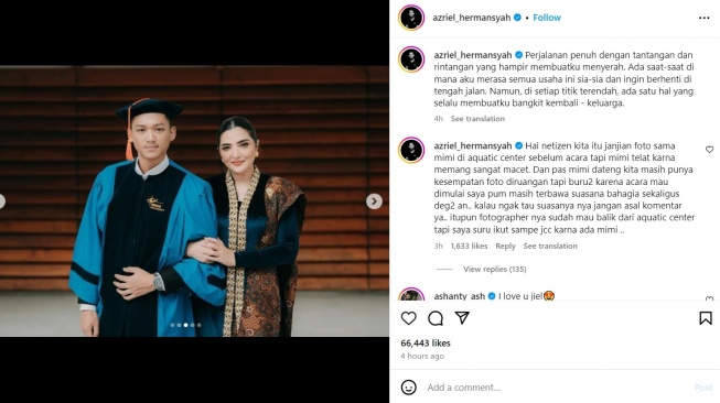 Klarifikasi Azriel Hermansyah dituding tidak foto berdua dengan Kris Dayanti [instagram/@azriel_hermansyah]