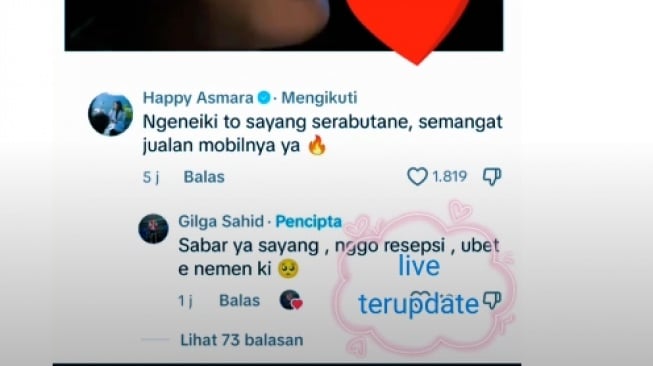 Saling memberi semangat antara Happy Asmara dan Gilga Sahid untuk resepsi.(Youtube)