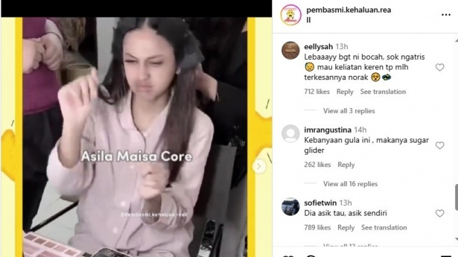 Asila Maisa pecicilan saat didandani makeup artist (Instagram/@pembasmi.kehaluan.reall)