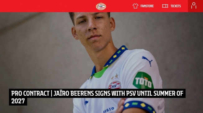 Jairo Beerens resmi mendapatkan kontrak senior di PSV. (Dok. PSV)