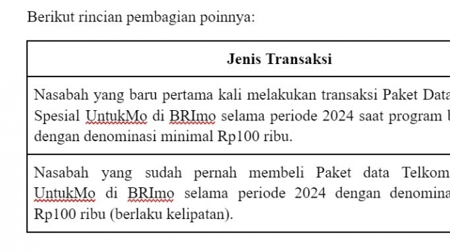 Rincian pembagian poin. (Dok: BRI)