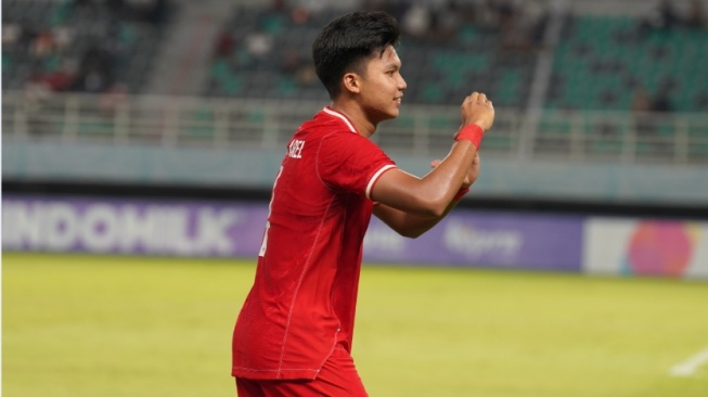 Pemain Timnas Indonesia U-19, Kadek Arel saat berselebrasi pasca menjebol gawang Filipina (pssi.org)