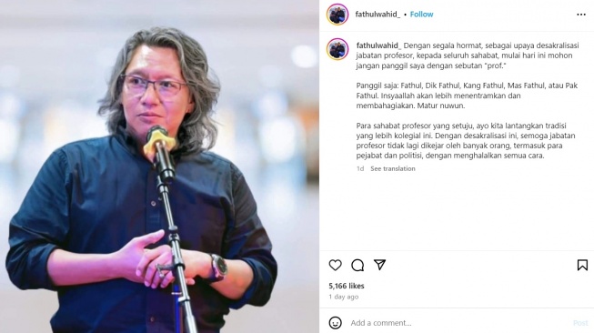 Unggahan Rektor Universitas Islam Indonesia (UII) [Instagram/@fathulwahid_]