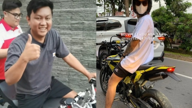 Beda gaya motoran Denny Caknan dan Gilga Sahid. (Kolase: TikTok)