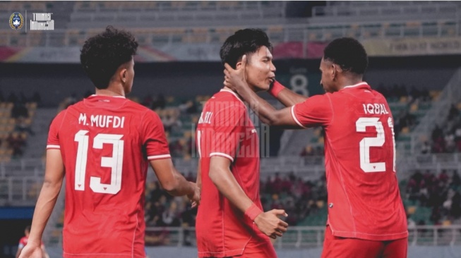 Timnas Indonesia di laga menghadapi Kamboja. (X/TimnasIndonesia)