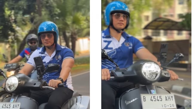 AHY naik motor Vespa untuk mendukung tim voli kesayangan, Lavani (Instagram/agusyudhoyono)