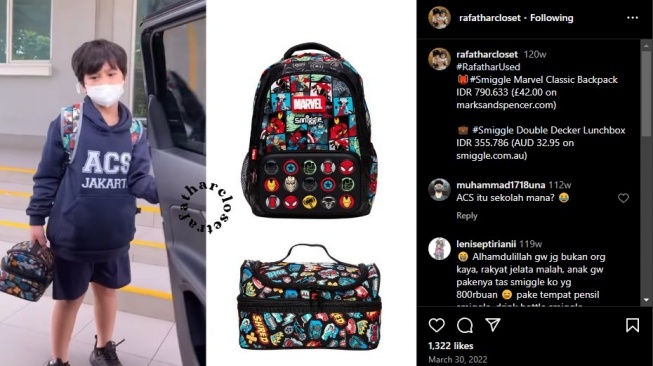 Harga tas sekolah Rafathar. (Instagram/rafatharcloset)