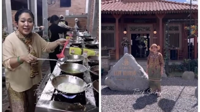 Titiek Soeharto bantu karyawan dapur Kopi Klotok Seminyak (Instagram/@titieksoeharto)