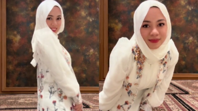 OOTD Sohwa Halilintar saat acara pengajian Thariq-Aaliyah. [TikTok/@sohwahalilintar]