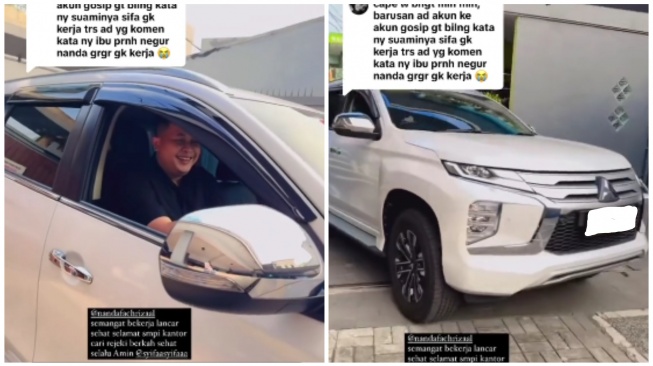 Nanda Fachrizal adik ipar Ayu Ting Ting naik Mitsubishi Pajero saat berangkat kerja. (TikTok)