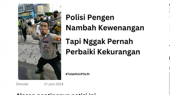 Petisi online tolak RUU Polri di laman change.org. (tangkapan layar/Change.org)