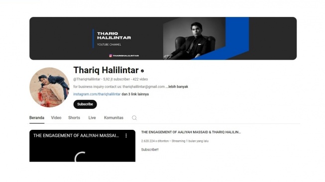 Tampilan akun YouTube Thariq Halilintar. [screenshot]