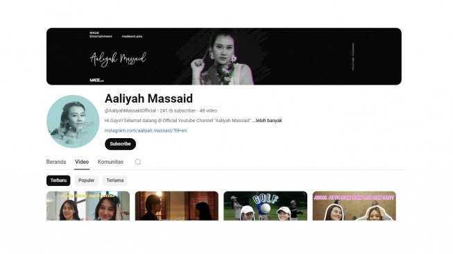 Tampilan YouTube Aaliyah Massaid. [screenshot]