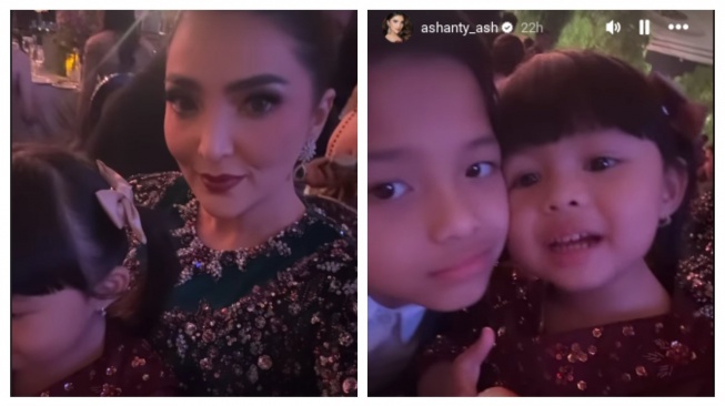 Ameena bersama Ashanty dan Arsya Hermansyah di pernikahan Thariq Halilintar dan Aaliyah Massaid. (Instagram/@ashanty_ash)